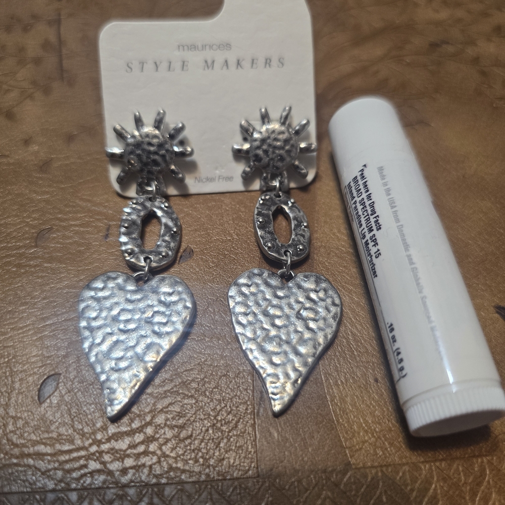 Style Makers Silver Hammered Heart Drop Earrings